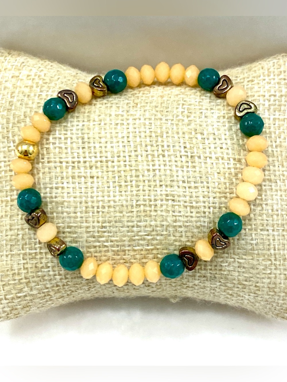 Handcrafted Peach and Teal Beaded Stretch Bracelet